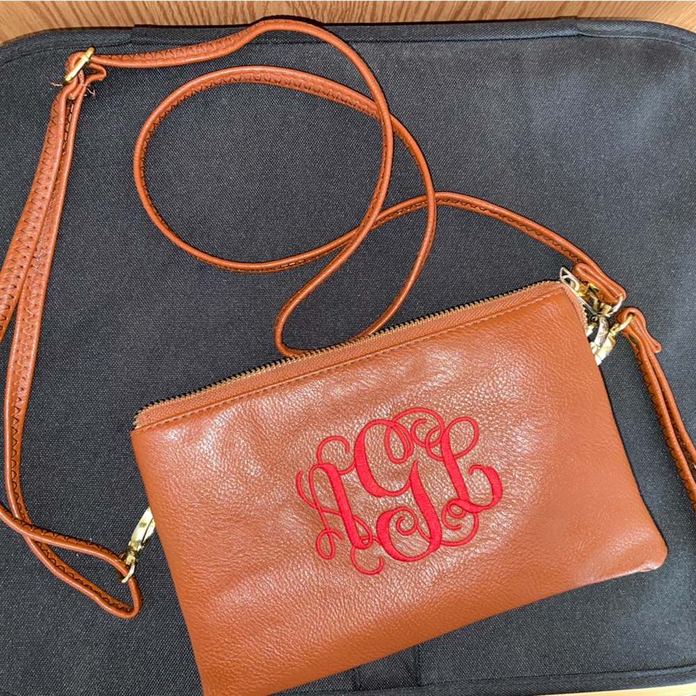 Brown Leather Crossbody Bag- Initials ALG